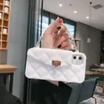 Handbag phone Case with Soft Silicone Chain for Women with Handstrap & Long Pearl Crossbody Chain