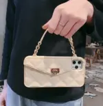 Handbag phone Case with Soft Silicone Chain for Women with Handstrap & Long Pearl Crossbody Chain
