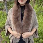Winter Knit Fringe Fur Collar Shawl - Image 4
